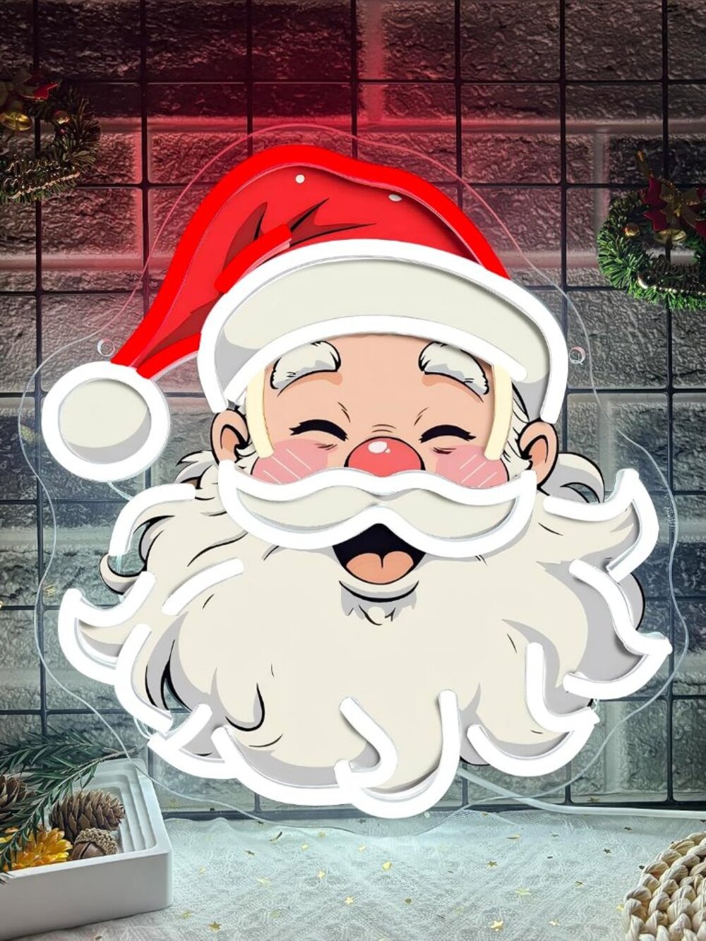 NEW Jolly Santa Claus Face LED Neon Sign USB Christmas Decor 12.9 x 12.2